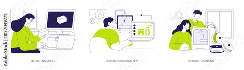 3D printing process abstract concept vector illustrations.