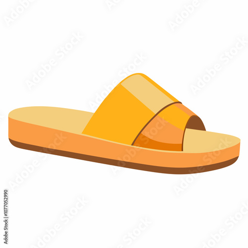 Modern summer slide sandals for women. Open footwear with wide strap. Fashion stylish casual beach shoes, backless design, flat sole. Trendy foot wear. Vector illustration isolated on white background