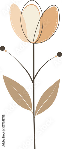 Minimalist Boho Tulip Flower Illustration – Modern Neutral Botanical Floral Wall Art in Earthy Tones for Home Decor
