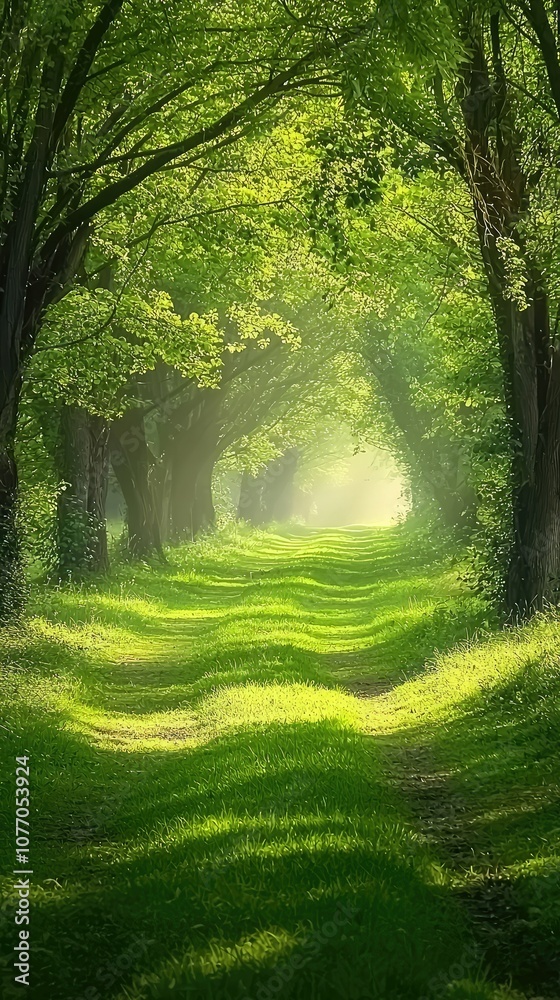Fototapeta premium Serene Forest Path with Gentle Light and Minimalist Trees