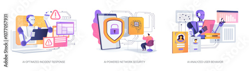 AI Technology in Cybersecurity abstract concept vector illustrations.