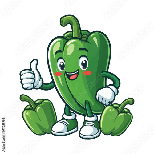 Cute Cartoon healthy Capsicum character giving a thumbs up ,colorful vector illustration, isolated on white background 