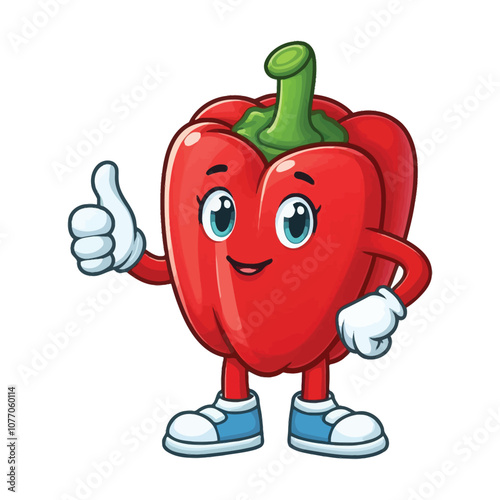 Cute Cartoon healthy Capsicum character giving a thumbs up ,colorful vector illustration, isolated on white background 