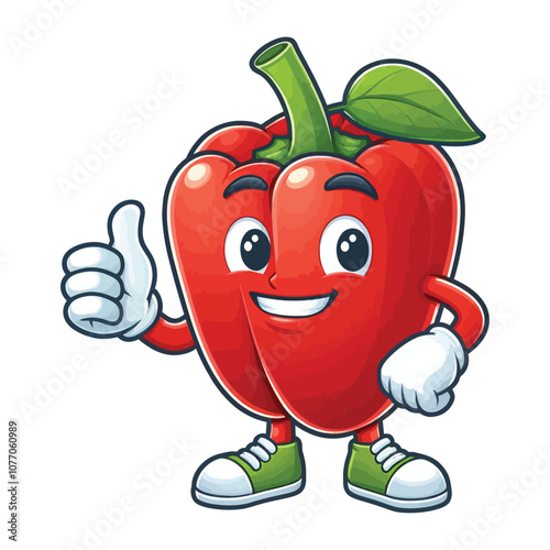 Cute Cartoon healthy Capsicum character giving a thumbs up ,colorful vector illustration, isolated on white background 