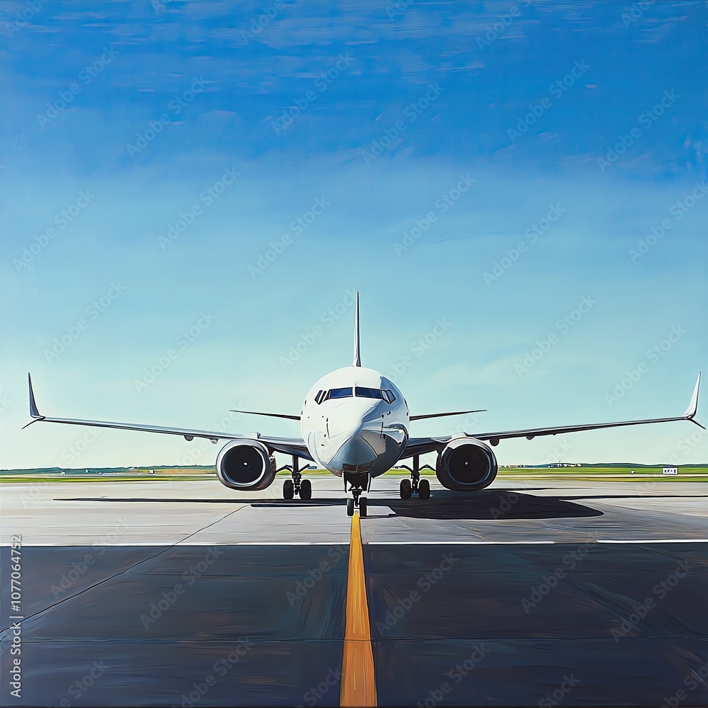 Naklejka premium Aircraft on runway against blue sky
