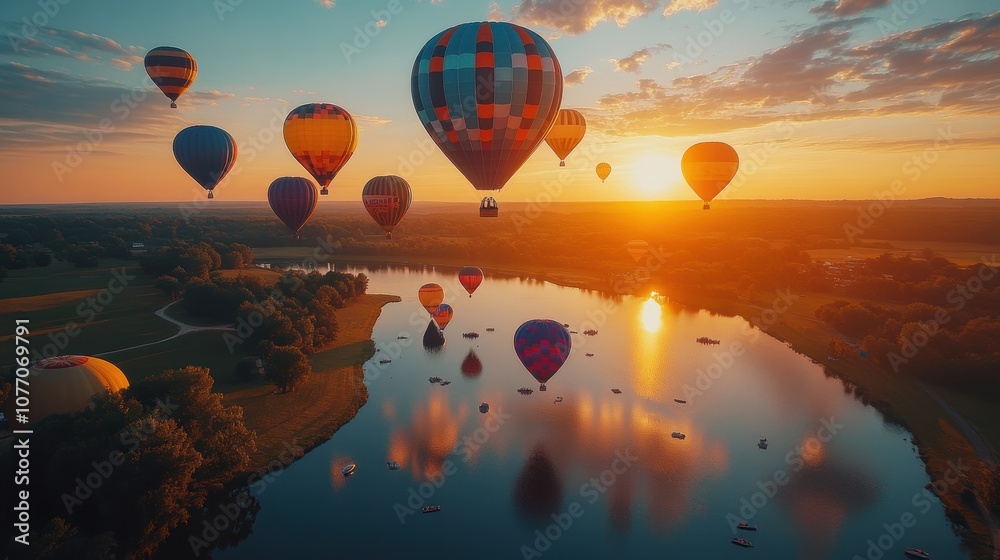 Naklejka premium hot air balloon at sunset