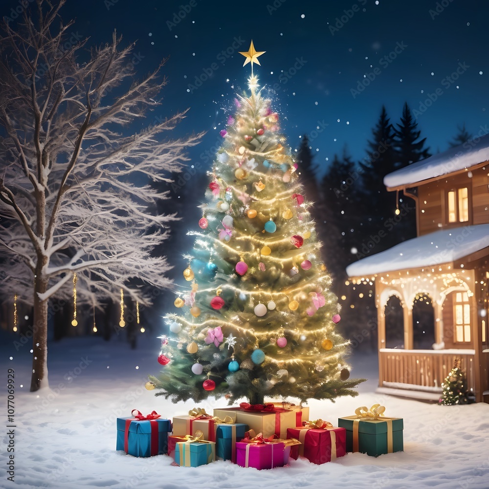 Obraz premium Christams tree Village celebration colorful 