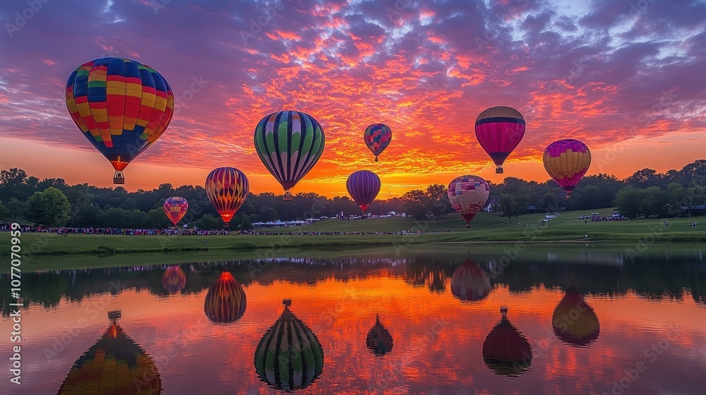 Naklejka premium hot air balloon on the lake