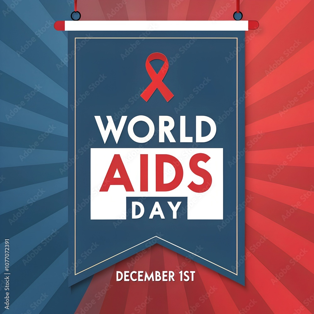 Fototapeta premium World AIDS Day banner with a red ribbon and 