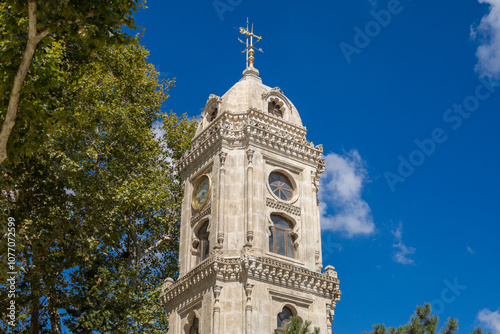 View of the Yıldız Mosque from the garden on a sunny day. Yildiz mosque. August 9, 2024. Istanbul, Turkey photo