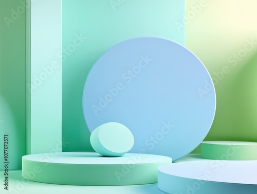 3d rendering of mind green and blue abstract geometric background. Scene for advertising, technology, showcase, banner, game, sport, cosmetic, business, metaverse. Sci-Fi Illustration. Product displa photo