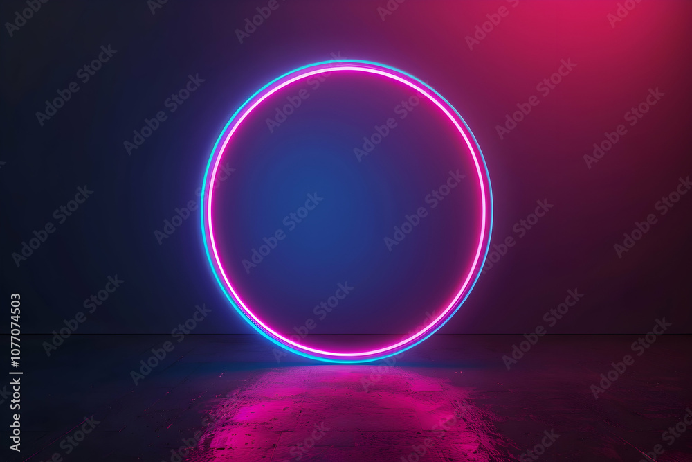 3D render, abstract neon light ring on a dark background. Glowing circular frame for banner design, wallpaper, or glowing effect in virtual space 3D render, abstract neon light ring on a dark background. Glowing circular frame for banner design, wallpaper, or glowing effect in virtual space