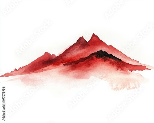 Watercolor painting of red mountains on a white background.