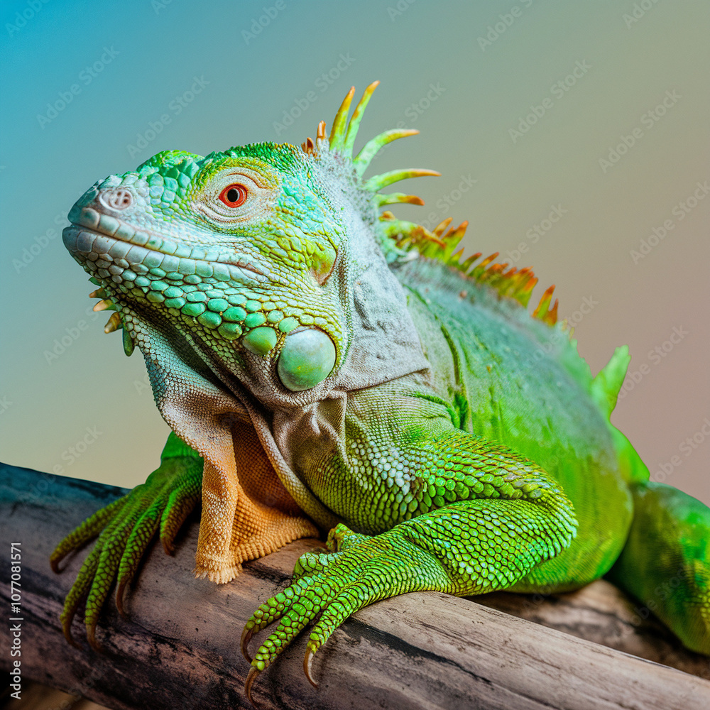 Obraz premium Green Iguana Lizard Reptile CloseUp Portrait
