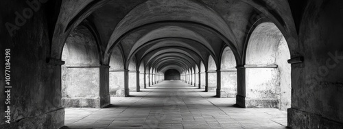 Ancient Fortress Corridor, a series of elegant arches leading through a historic stronghold, evoking a sense of timelessness and grandeur photo