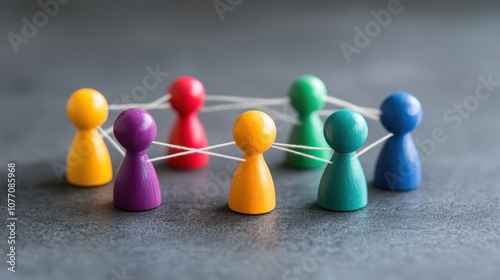 Colorful Wooden Figures Connected Teamwork Concept Network Collaboration