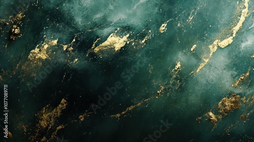 Abstract dark emerald marble with shimmering gold photo