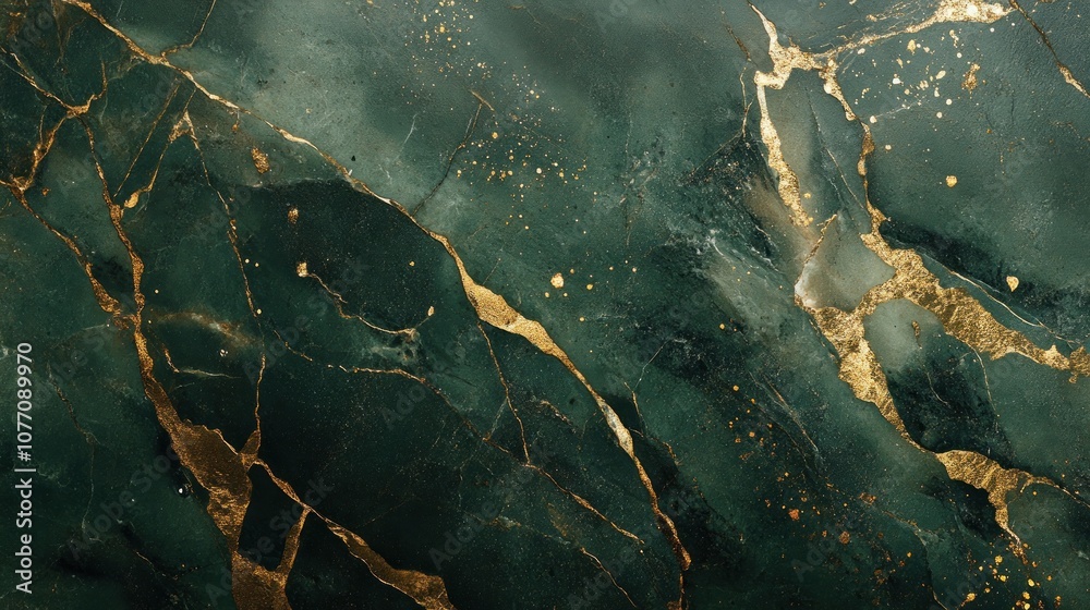 Fototapeta premium Opulent marble texture in deep green and shiny gold
