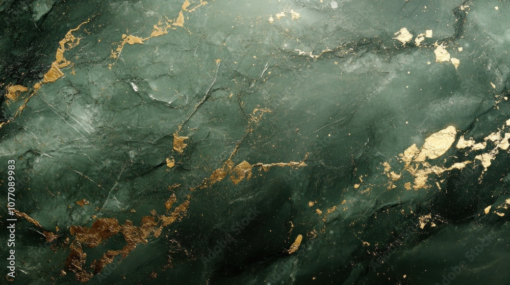 Fototapeta premium Luxurious dark green marble with intricate gold cracks