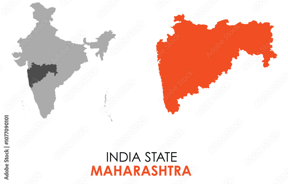 Obraz premium Maharashtra map of Indian state. Maharashtra map vector illustration. Maharashtra vector map on white background.