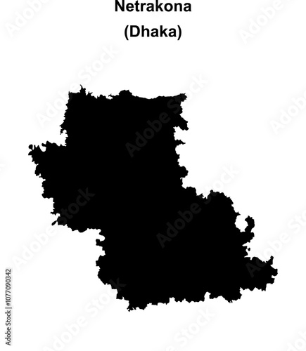Netrakona district blank outline map photo