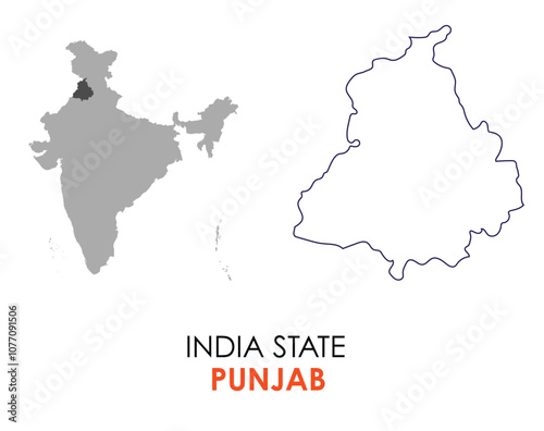 Punjab map of Indian state. Punjab map vector illustration. Punjab vector map on white background.