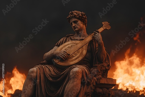 Statue of Nero playing a lyre – Depicting Roman history, ancient art, and cultural heritage of Emperor Nero