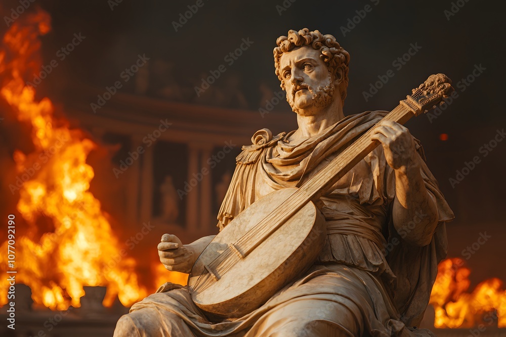 Obraz premium Statue of Nero playing a lyre – Depicting Roman history, ancient art, and cultural heritage of Emperor Nero
