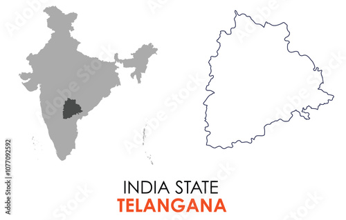 Telangana map of Indian state. Telangana map vector illustration. Telangana vector map on white background.