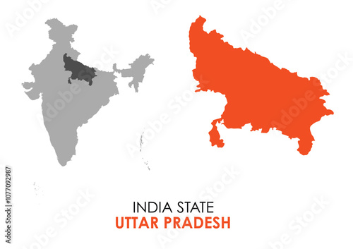 Uttar Pradesh map of Indian state. Uttar Pradesh map vector illustration. Uttar Pradesh vector map on white background.