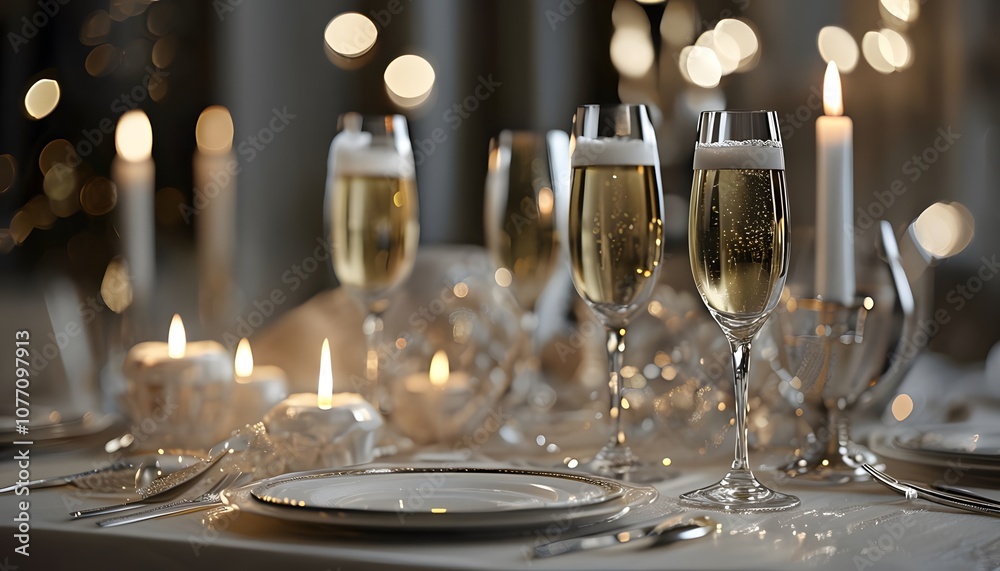 Luxurious New Year’s Eve Table Setting with Candles and Champagne