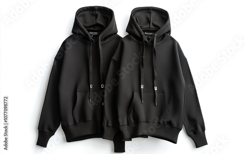 Pair Blank black hoodie template Hoodie sweatshirt long sleeve with clipping path white backgrround photo