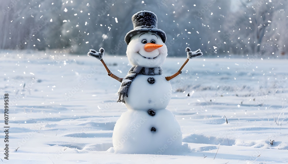 Fototapeta premium Frosty the Snowman in a Snowy Meadow