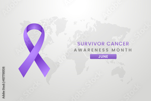 Survivor cancer awareness illustration on white background with purple color ribbon.