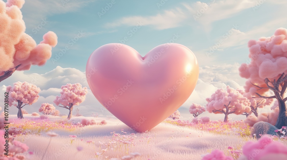 Obraz premium A huge pink love heart on a simple 3d background.