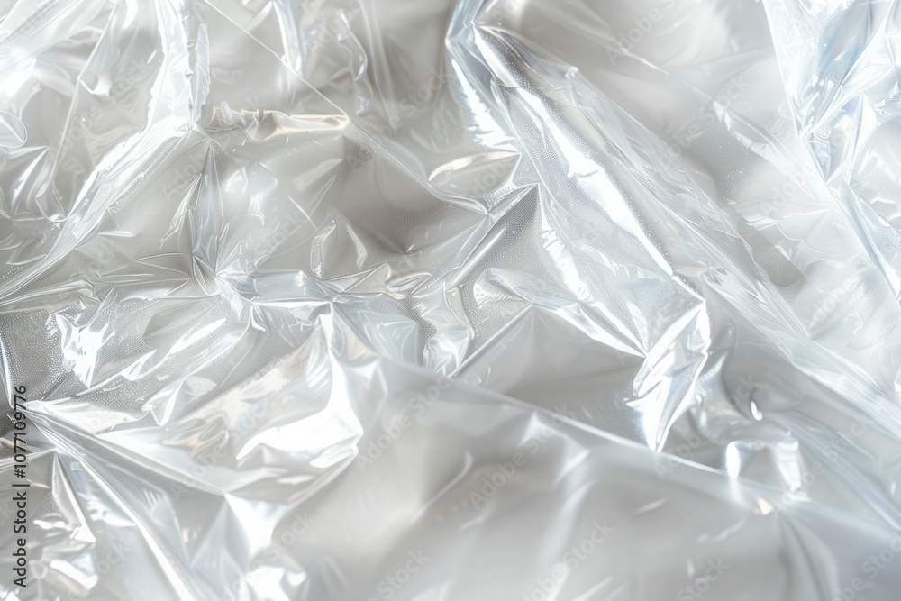 Obraz premium Crumpled sheet of polythene plastic wrap. Detailed photo textured background