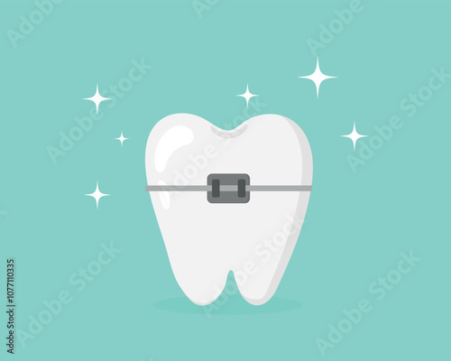 Dental braces, icons flat vector design, Installing braces on teeth, straightening crooked bites. Vector illustration