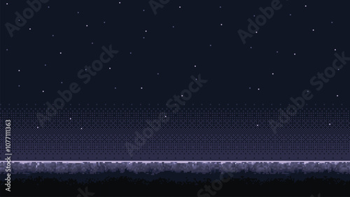 pixel art space game level background, 8 bit retro style video game. Planet surface. Starry sky. Vector illustration