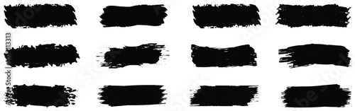 Straight Black Brush Strokes Set. Grunge Paint stripe. Vector brush Stroke. Distressed banner. Black isolated paintbrush collection. Black brush strokes. Set of grunge paint black stripes