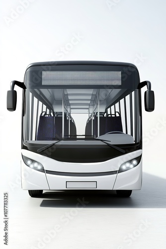 Modern white bus on a white background, front view photo