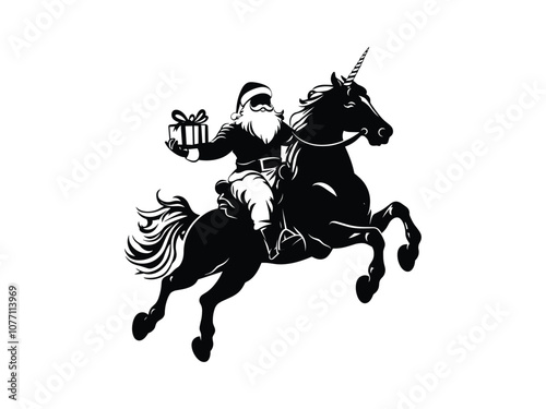 Santa Riding Unicorn Christmas Silhouette