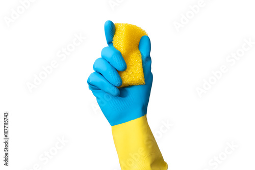 Cleaning services, hand with sponge isolated