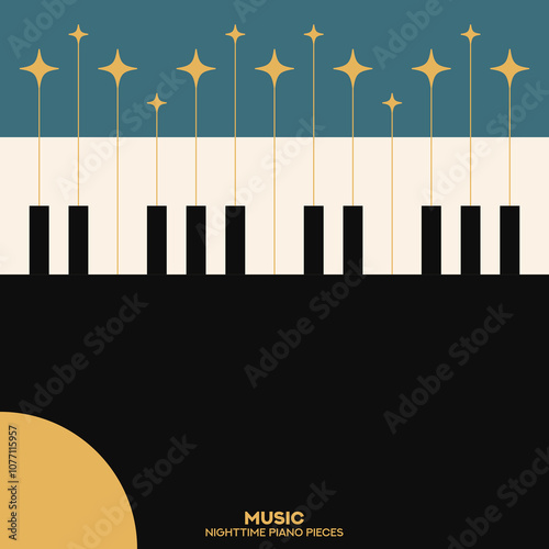Piano. Musical poster for your design. Music elements design for card, invitation, flyer. Music background vector illustration. Music piano keyboard.