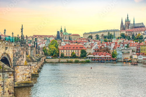 Prague, Charles Bridge during sunset