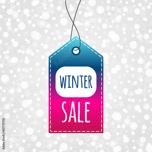 Winter Sale vector symbol. Blue pink gradient shopping tag icon isolated. Label for business, advertisement, design, web design, shopping, seasonal event, clearance