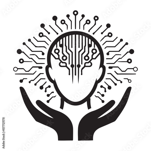 Artificial intelligence logo Silhouette  vector art black color and solid white background