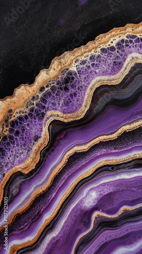 Abstract Purple and Black Fluid Art with Organic Marble Texture and Cosmic Vibes
