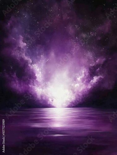 Abstract Purple and Black Fluid Art with Organic Marble Texture and Cosmic Vibes