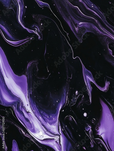 Abstract Purple and Black Fluid Art with Organic Marble Texture and Cosmic Vibes