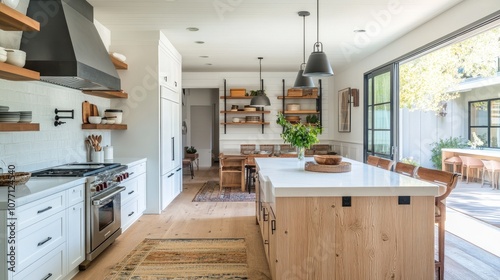 Bright and Modern Open Concept Kitchen with Natural Light, Stylish Decor, and Functional Layout for Contemporary Living Spaces